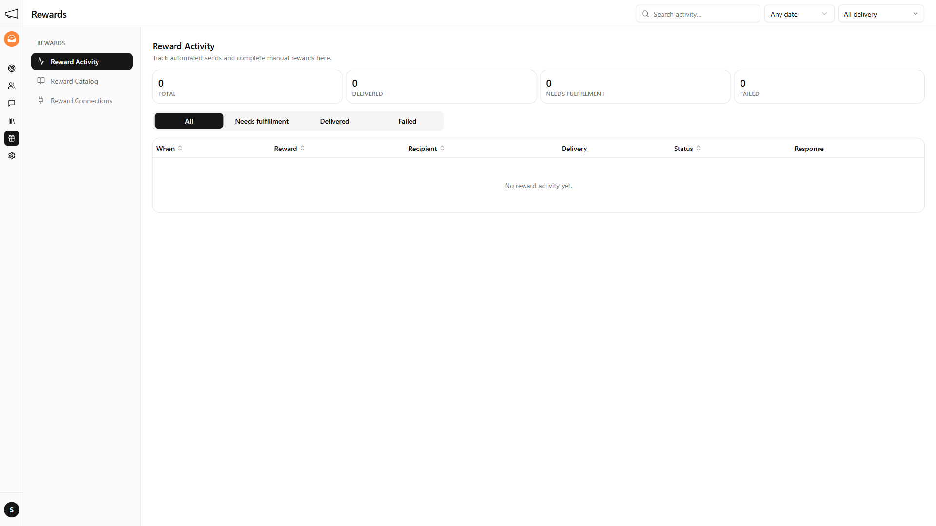 Reward Activity with delivery status filters and fulfillment counts